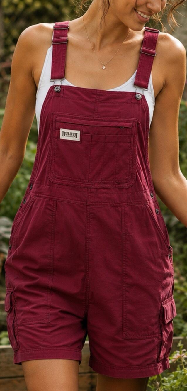 Duluth Trading Co Women XXL Burgundy Short Bib Overalls Gardening Utility Romper